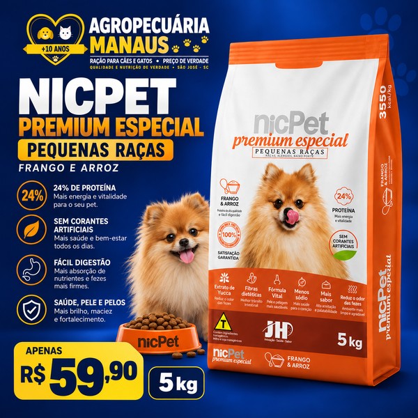 Ração NicPet Premium Especial Pequenas Raças Frango e Arroz 5 kg