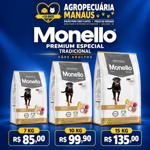Ração Monello Premium Especial Tradicional Cães Adultos 7 kg