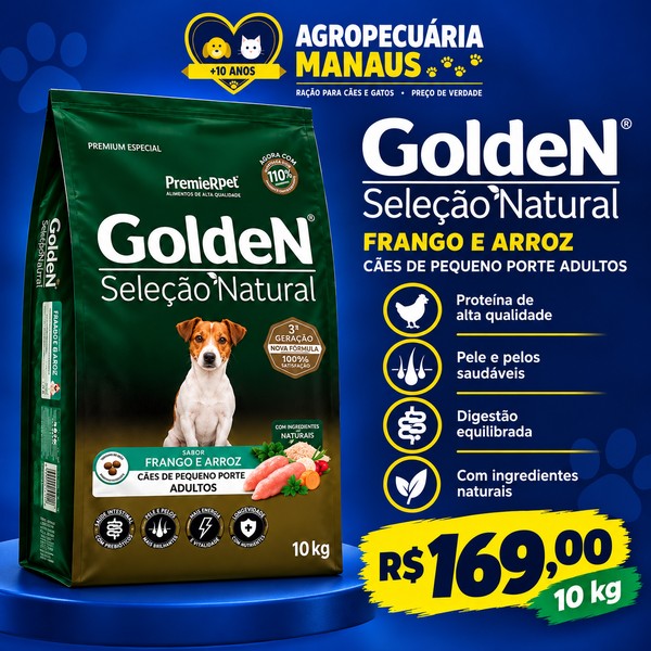 Ração Golden Seleção Natural Frango e Arroz Pequeno Porte 10 kg