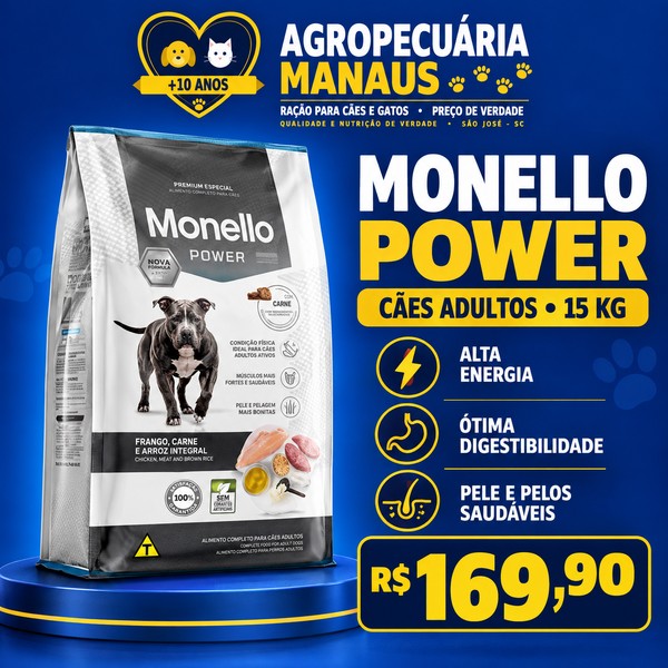 Ração Monello Power Cães Adultos 15 kg